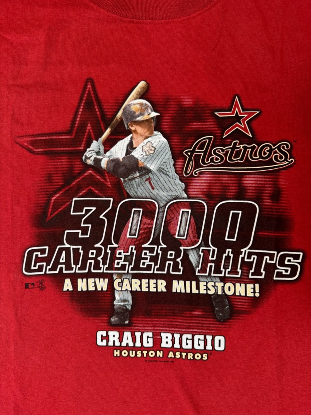 Majestic Houston Astros Craig Biggio Red Graphic Tee Sz L